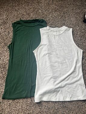 Classic Sleeveless Crewneck Tank Top - White & Forest Green